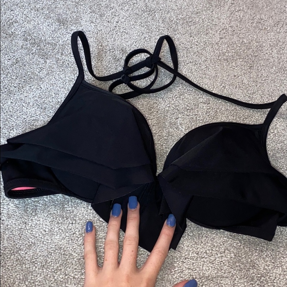 PINK black bikini top with ruffle